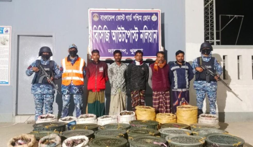 সুন্দরবনে ৪৯০ কেজি অবৈধ কাঁকড়াসহ ৫ ব্যবসায়ী আটক